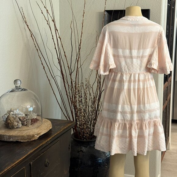PEARL & CAVIAR Baby Doll Dress soft pink and white wide stripes / ruffled accent - Picture 5 of 7
